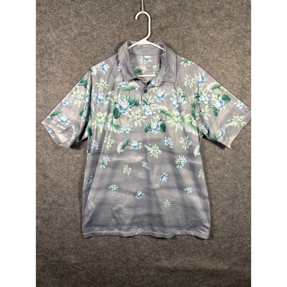 Tommy Bahama IslandZone‎ Men's Floral Polo Shirt Recycled Polyester Gray L